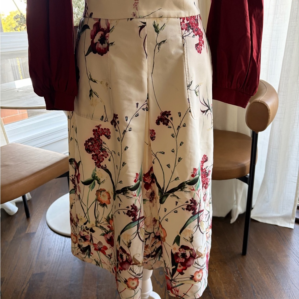 Zara Floral Cream Midi Skirt